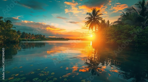 Tropical Lagoon at Sunset