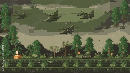 Wallpaper retro game, winter military battle, pixel art photo