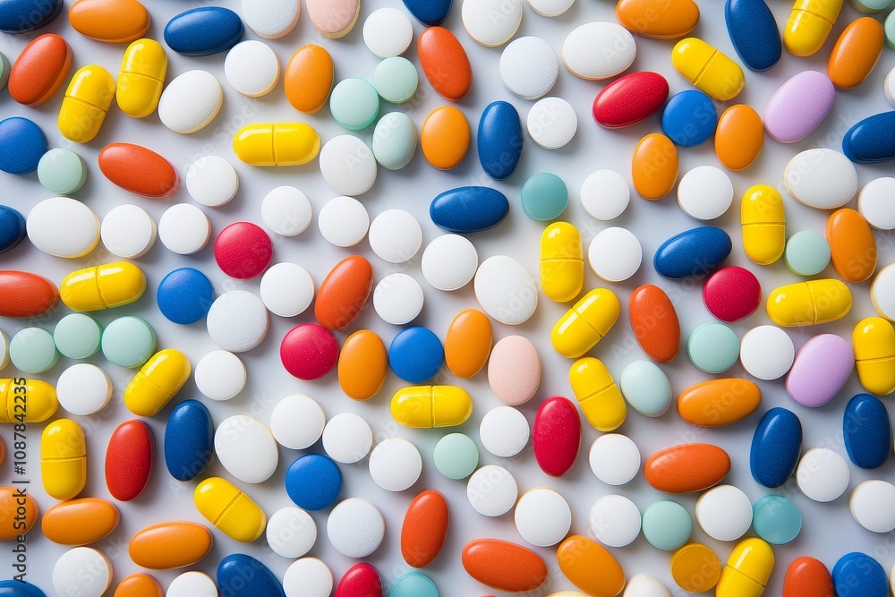 Obraz premium Vibrant Pill Mosaic: Colors of Pharmaceutical Therapy