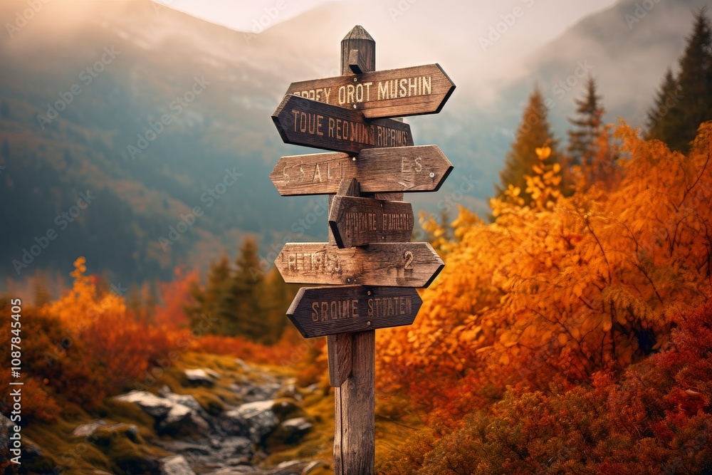 Fototapeta premium Autumn Activities Direction Signpost
