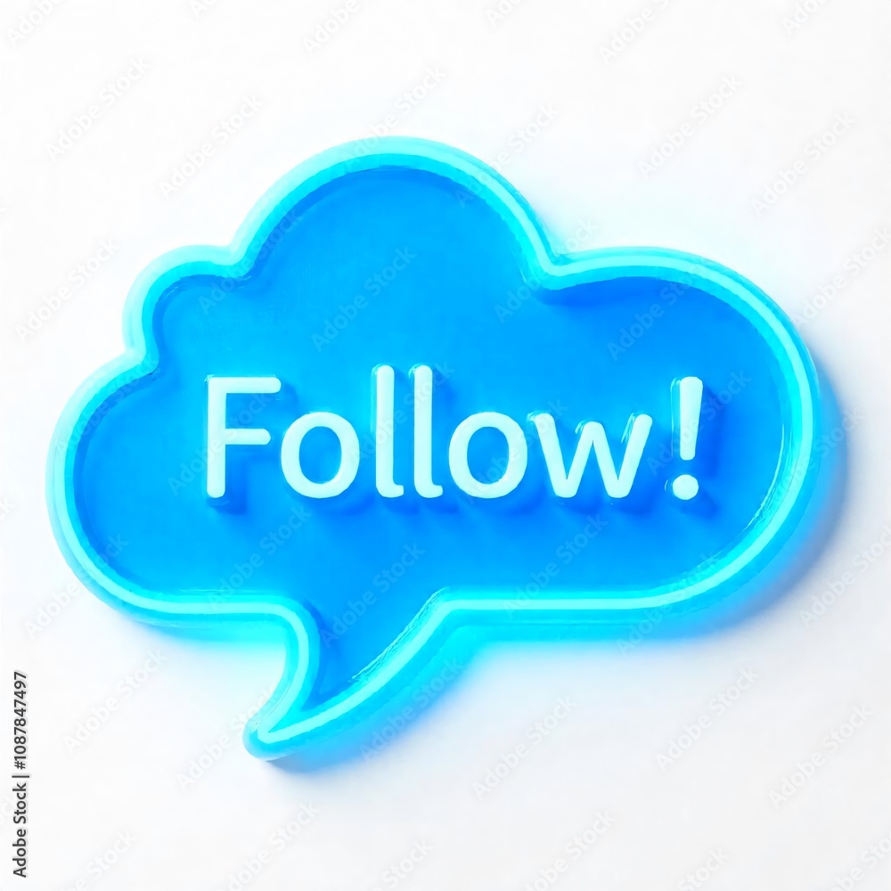 a blue speech bubble that says follow! on it. a blue speech bubble that says follow! on it.