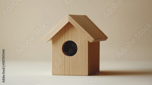 Stunning Minimalist Wooden Birdhouse Perfect for Garden Aesthetics and Bird Watching Experiences in Soft Cream Background