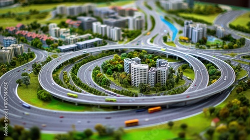 A realistic urban infrastructure model showcasing roads, buildings, and transit systems in a wellplanned city layout