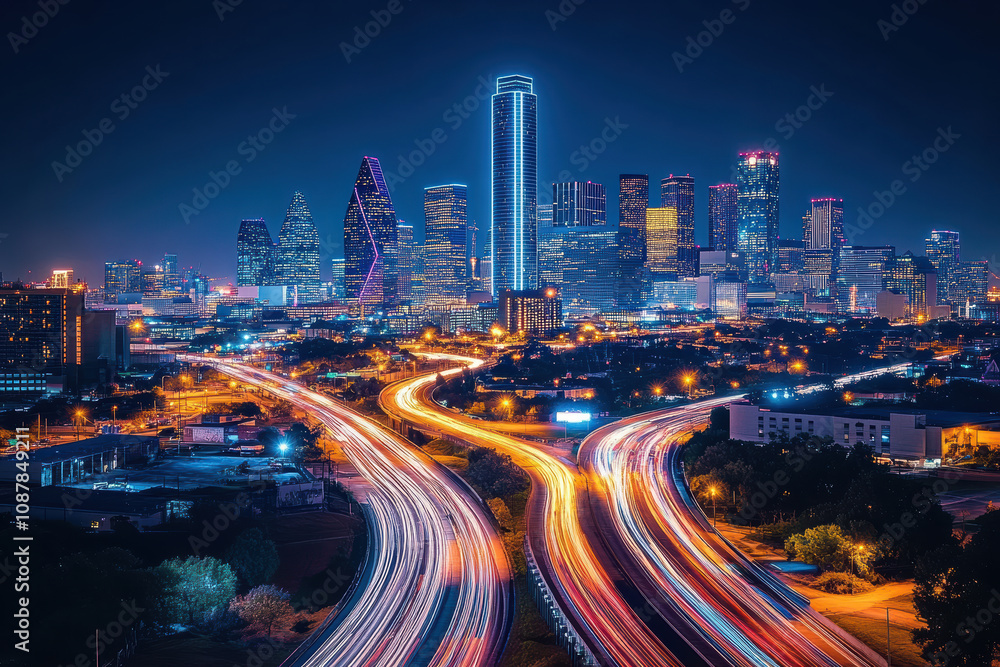 Fototapeta premium City skyline at night with light trails