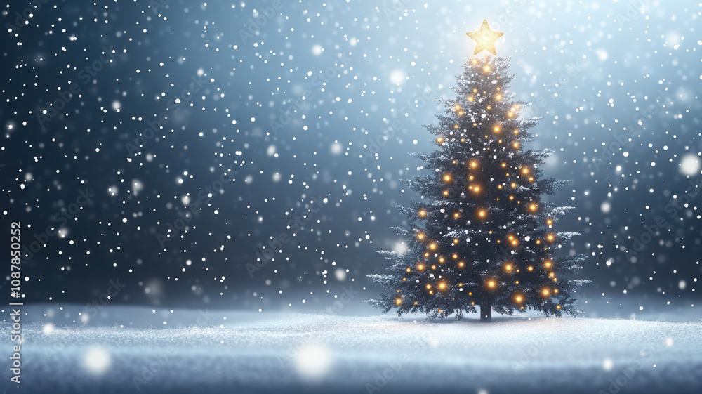 Christmas tree illustration with glowing snowflakes Christmas tree illustration with glowing snowflakes