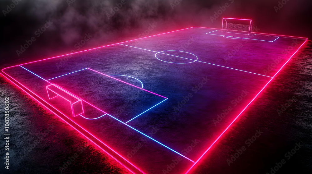 Fototapeta premium Neon Soccer Field 3D Illustration