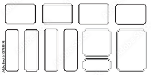 Set of simple line frames with double stroke. Vector borders and frames. Collection modern of vertical blank templates to decorate text.eps