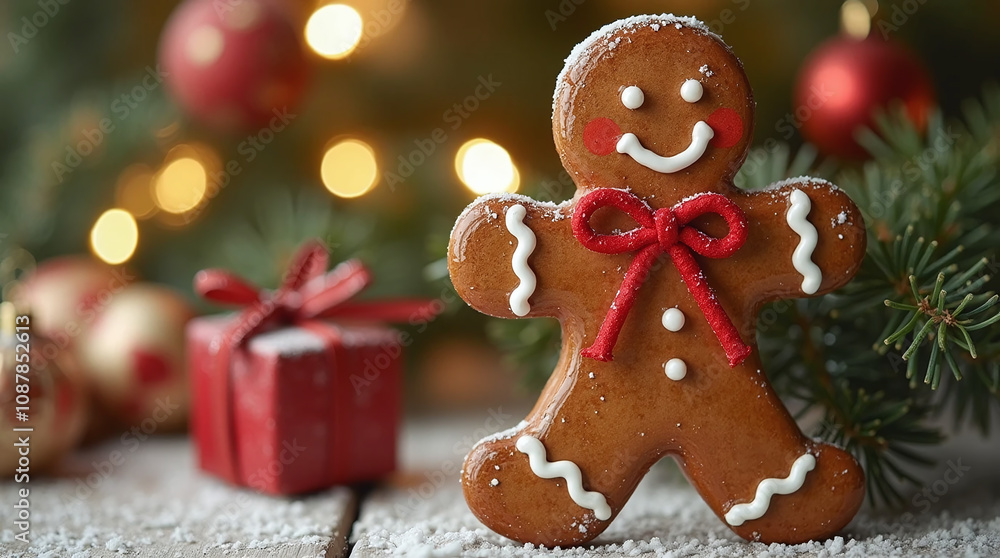 Smiling Gingerbread Man with Christmas Decorations Smiling Gingerbread Man with Christmas Decorations