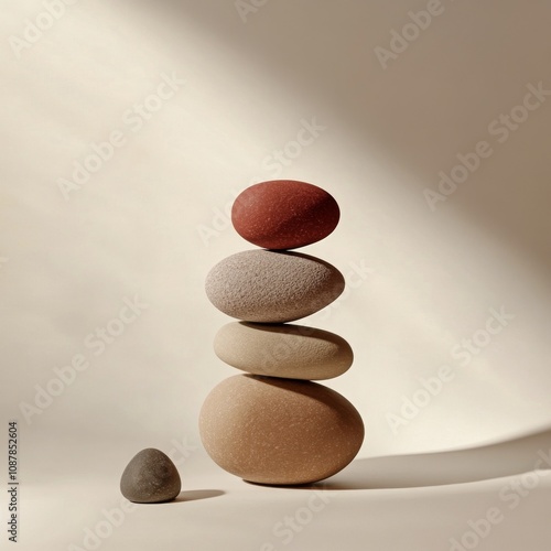 A stack of smooth stones in various colors placed on a soft surface with gent...