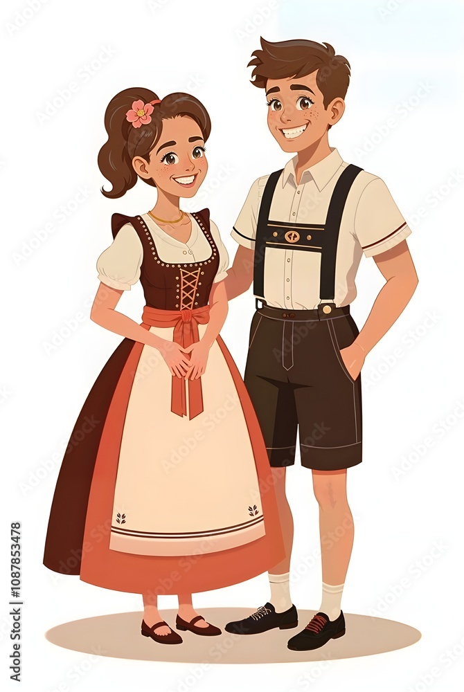 Illustration of a German couple in traditional clothing. white background Illustration of a German couple in traditional clothing. white background