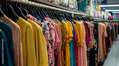 Wallpaper Mural JAKARTA, INDONESIA - 15 JUNE 2024: Fashionable clothes in a boutique store in clothing bazaar or exhibition Torontodigital.ca