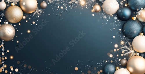 Elegant holiday decorations with shimmering ornaments and sparkling lights on...