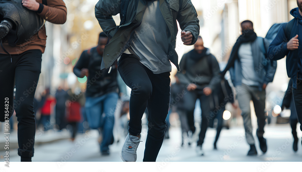 cropped shot of thief running from multiethnic police officers cropped shot of thief running from multiethnic police officers