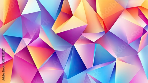 A vibrant abstract pattern featuring colorful, geometric shapes in shades of pink, blue, and orange.