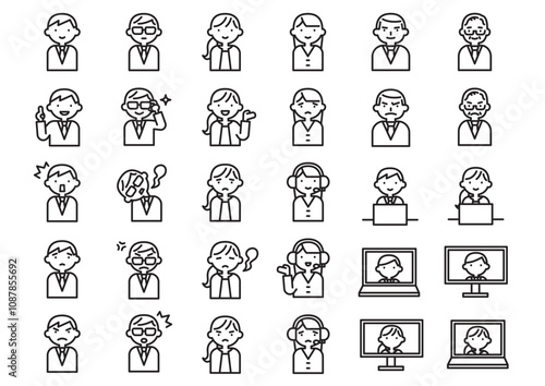 会社員の表情アイコンセット