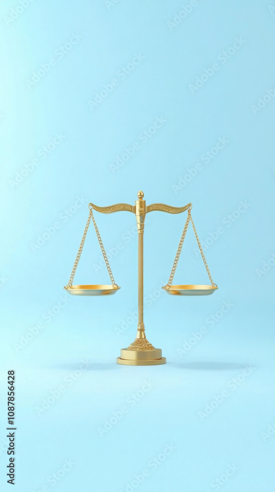 Elegant symbol of justice: gold balance scale on light blue background Elegant symbol of justice: gold balance scale on light blue background