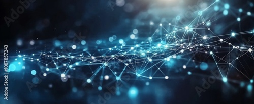 Abstract depiction of glowing network connections in a digital space at night