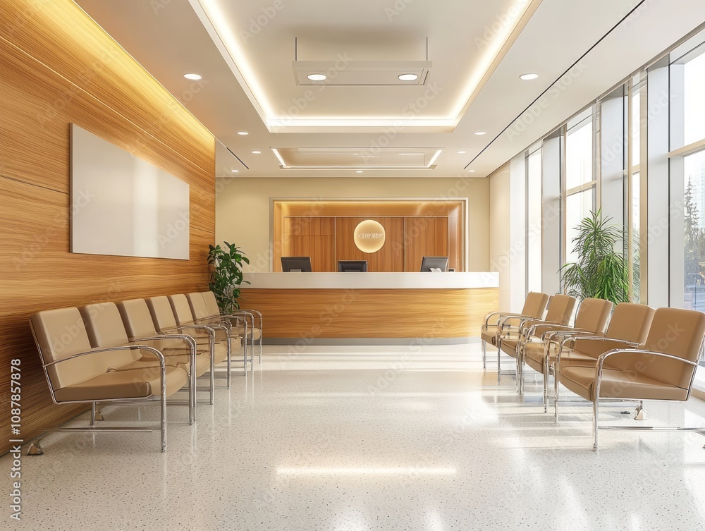 Fototapeta premium Modern Office Reception Area With Comfortable Seating