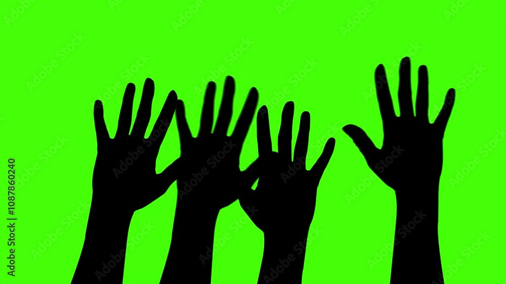 black isolated waving hands hi gesture animation on chroma key green background black isolated waving hands hi gesture animation on chroma key green background