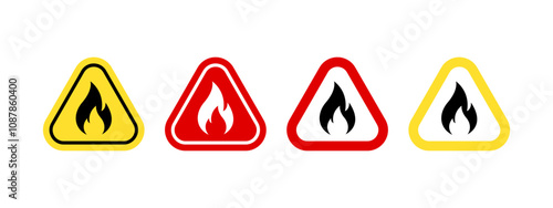 Warning fire icons set. Warning signs
