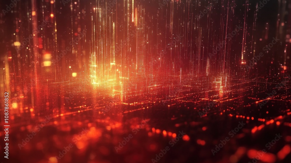 Digital Cityscape: A fiery spectacle of data streams and urban glow Digital Cityscape: A fiery spectacle of data streams and urban glow