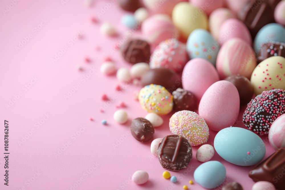 easter banner with pastel candies and chocolates, perfect for promoting deals or events during the holiday season easter banner with pastel candies and chocolates, perfect for promoting deals or events during the holiday season