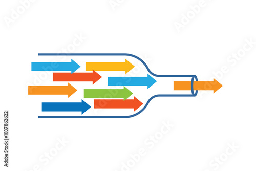Bottleneck diagram with arrow icon. Clipart image isolated on white background.
