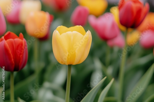 Bright tulips bloom in a vibrant garden during springtime at a local park
