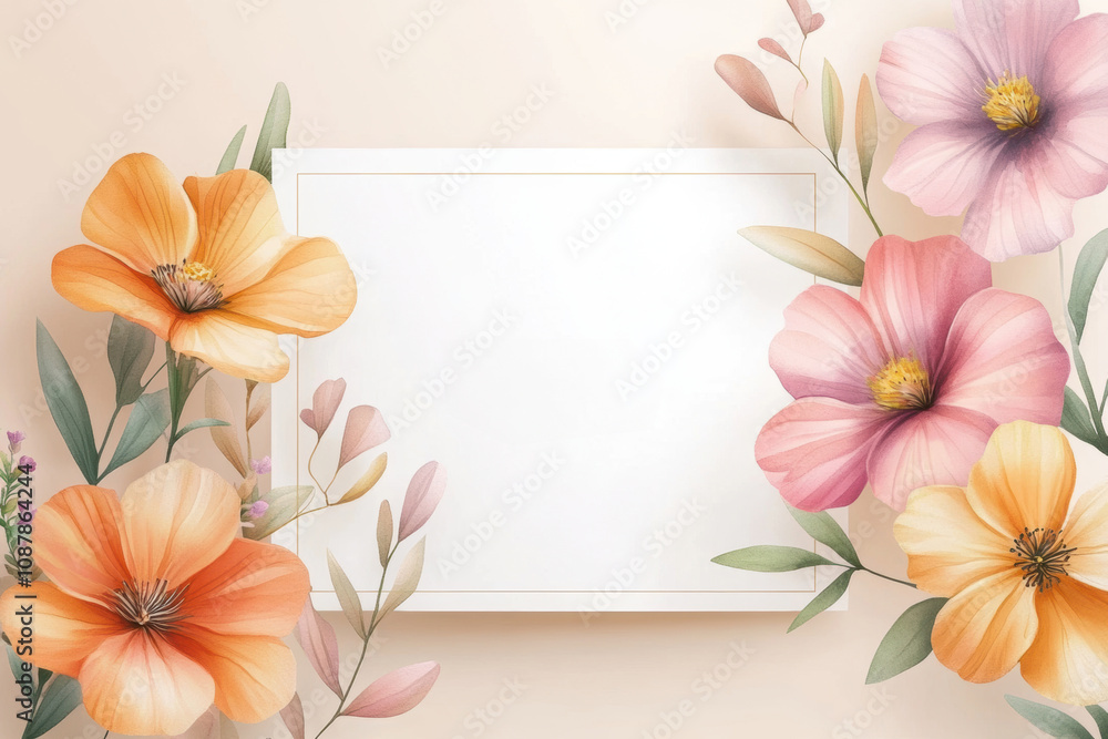 Naklejka premium feminine greeting card, feminine greeting card mockup with elegant watercolor flowers and chic color palette, perfect for a beautiful womans day