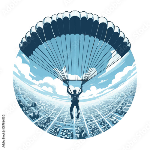 A skydiver is flying over the city. Vector illustration of EPS 10.
