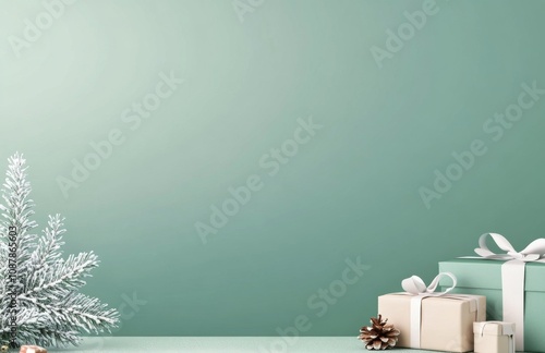 Festive Christmas tree adorned with lights and elegant gifts against a soft g...
