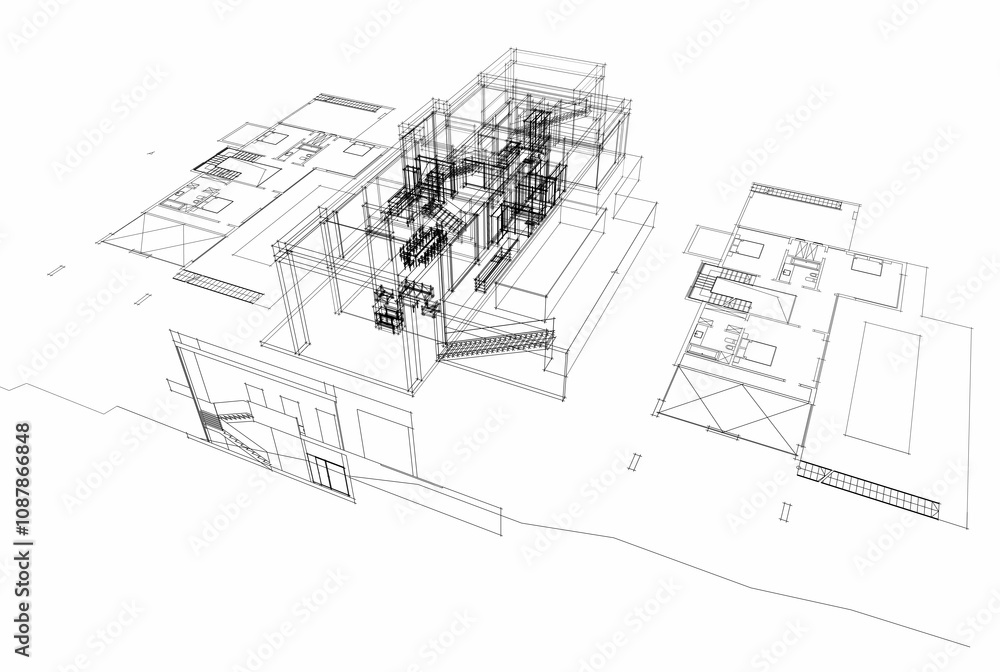 Obraz premium House building sketch architecture 3d rendering