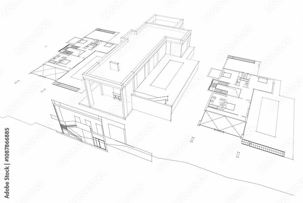 House building sketch architecture 3d rendering House building sketch architecture 3d rendering