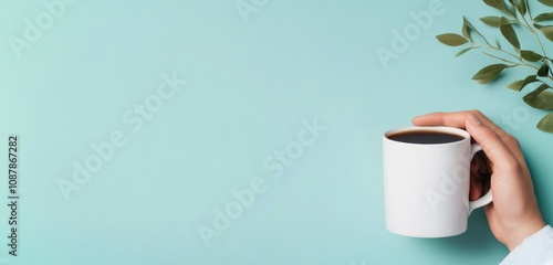 Enjoying a warm cup of coffee while relaxing in a cozy setting with a light b...