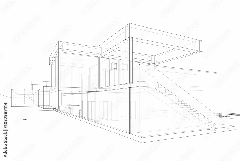 House building sketch architecture 3d rendering House building sketch architecture 3d rendering