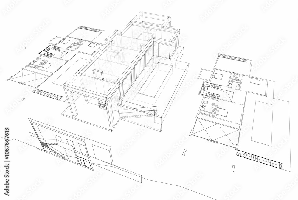 House building sketch architecture 3d rendering House building sketch architecture 3d rendering