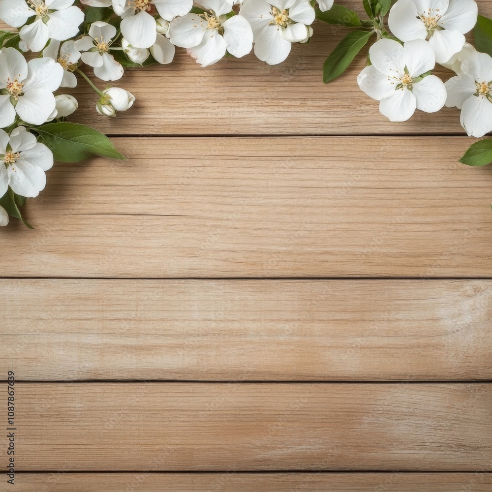 White blossoms arranged beautifully on wooden background during spring season White blossoms arranged beautifully on wooden background during spring season