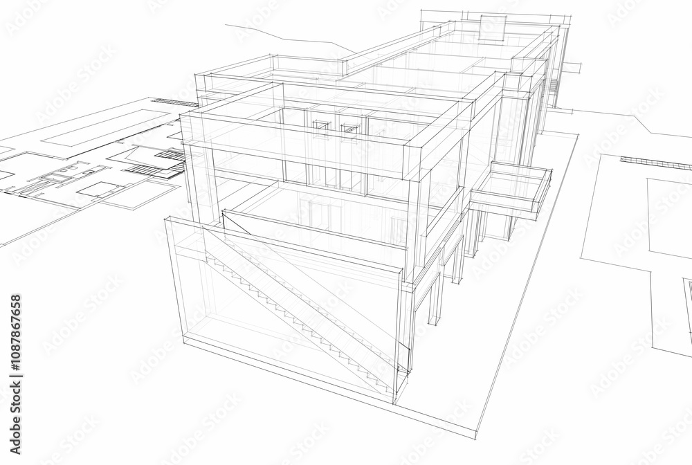 House building sketch architecture 3d rendering House building sketch architecture 3d rendering