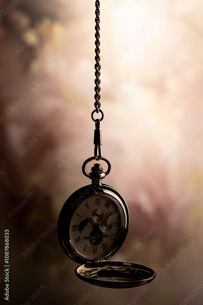 Pocket watch, beautiful pocket watch hanging by the chain, abstract background, selective focus. Pocket watch, beautiful pocket watch hanging by the chain, abstract background, selective focus.
