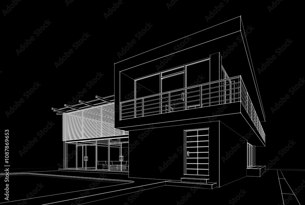 House building architectural drawing 3d illustration House building architectural drawing 3d illustration