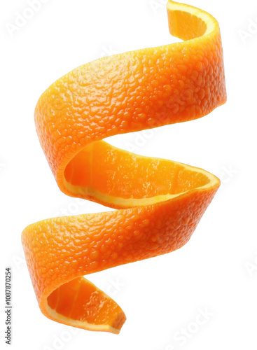High-Quality PNG Transparent Image of Vibrant Orange Peel Spiral - Citrus Fruit Peel Art for Creative Projects, Food Illustrations, and Graphic Designs