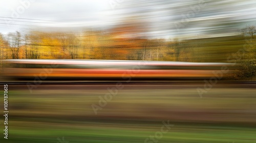 Autumnal Motion Blur: A Train's Journey Through Fall Foliage