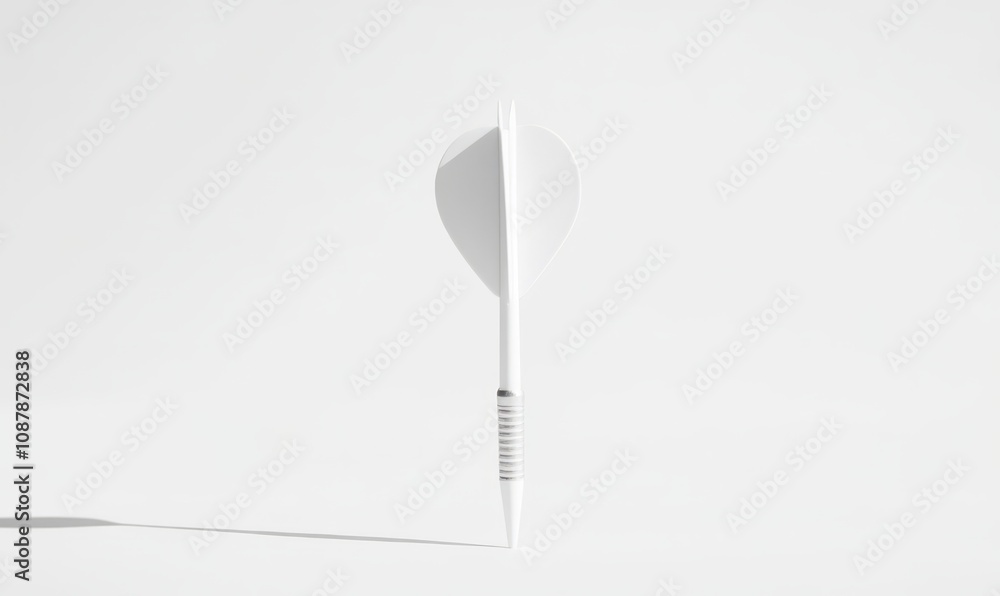 A white dart aimed directly at the target on a plain white background, highlighting simplicity and focus with a monochromatic theme A white dart aimed directly at the target on a plain white background, highlighting simplicity and focus with a monochromatic theme