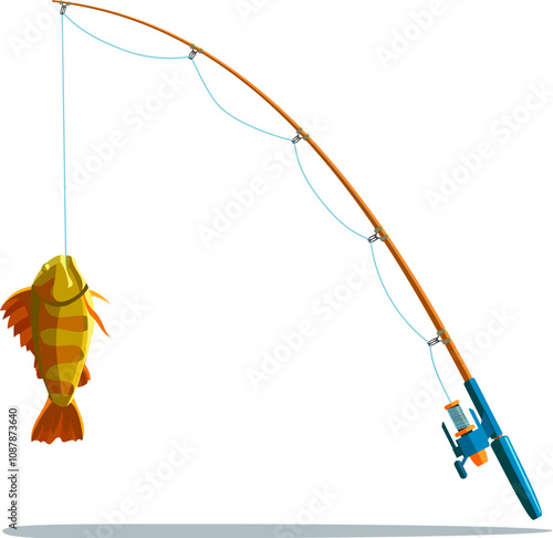Fishing rod and caught sea bass