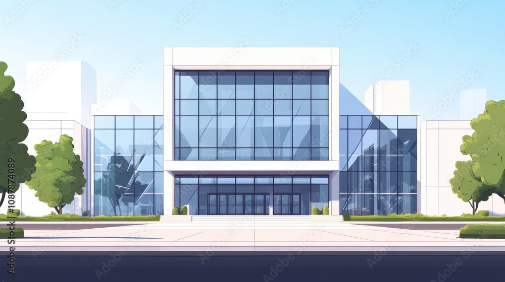 A modern bank building with sleek glass windows and a professional exterior, reflecting a successful financial institution, ideal for a commercial poster A modern bank building with sleek glass windows and a professional exterior, reflecting a successful financial institution, ideal for a commercial poster