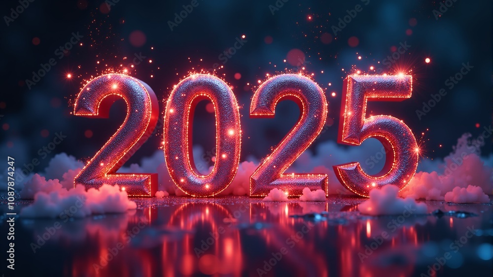 Glittering numbers representing the arrival of 2025 with sparkling effects on a magical night Glittering numbers representing the arrival of 2025 with sparkling effects on a magical night