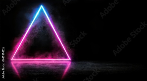Neon triangle illuminated on a dark wall enhances modern space ambiance