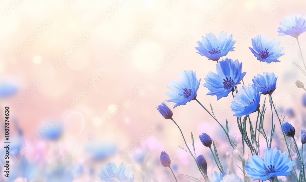 Blue cornflowers field with blurred background Blue cornflowers field with blurred background