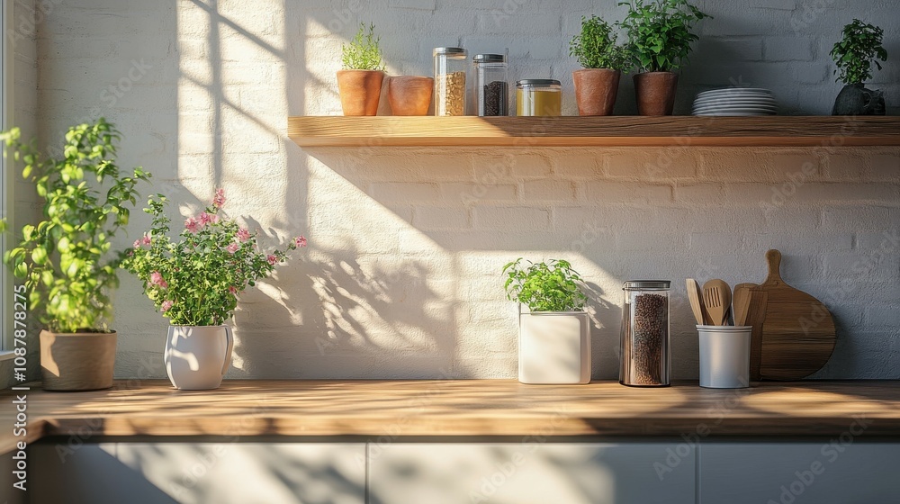 Cozy kitchen with a blank container Cozy kitchen with a blank container