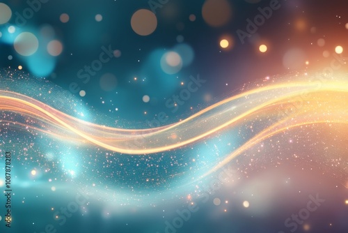 Colorful abstract waves with soft glows and sparkles create a dreamy atmosphere